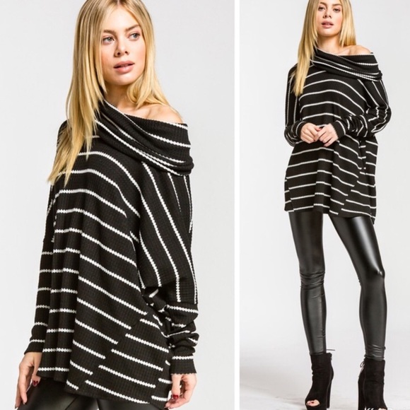 ✨JUST IN✨PREMIUM FABRIC WAFFLE KNIT COWLNECK TUNIC - Picture 2 of 5